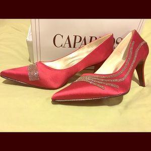 Red Satin and Sequined Pumps